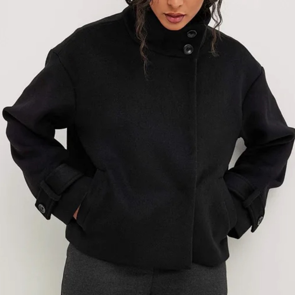Wool Blend High Neck Buttoned Coat NAKD